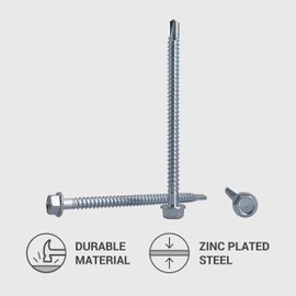 Marcopol 60 Pieces DIN 7504 K Galvanised Steel 5.5 x 80 mm Screws Self Drilling Tapping Screw Hex Washer Head Self Tapping (60, 5.5 x 80 mm), Silver