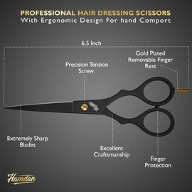 Hamdan 6.5” Matte Black Hair Scissors, Barber Shears for Men, Women & Kids – Ultra-Sharp Professional Hair Cutting Scissors with Pouch, Precision Haircut for Salon & Home - Tijeras De Peluqueria
