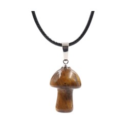 Kicomvi Mushroom Crystal Necklace Healing Stones Mushroom Pendant Natural Amethyst Crystal Leather Rope Necklace for Women Jewelry (tiger)