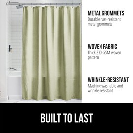 Gorilla Grip Waffle Shower Curtain, Thick Weighted Fabric, Wrinkle and Rust Resistant, Classic Hotel Quality Design, Heavy Duty Long Curtains for Bathroom Showers, Bath Tubs, Machine Wash, 72x72, Sage