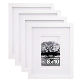 Egofine 8x10 Picture Frames Set of 4, Made of Solid Wood Covered by Plexiglass 4x6 and 5x7 with Mat or 8x10 without Mat, for Table Top Display and Wall Mounting Photo Frame White