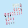 Mkwntg 24Pcs Pink Flower Press on Nails Medium Almond Fake