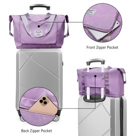 QLFJ-FurDec Large Capacity Foldable Travel Bag with Dry and Wet Separation, Foldable Expandable Lightweight Overnight Bags for Women, Waterproof Travel Bag, Cherry Blossom Powder, Foldable