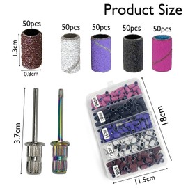 QQdou Sanding Bands for Nail Drill, 250Pcs Colorful Coarse Fine Nail Sanding Bands（80#120#150#180#240#Grit ）, with 2 Pieces Nail Drill Bits, for Nail art Manicures Pedicures（A）