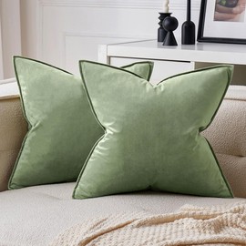 MIULEE Sage Green Velvet Throw Pillow Covers 20x20 Soft Decorative Solid Square Cushion Cases Pack of 2 Modern Luxury Home Decor for Couch, Sofa, Bedroom