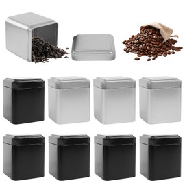 Classic Square Tea Canister, Set of 9 Tea Canisters for Loose Tea, 7 x 7 x 8.5 cm, Metal Tea Container, Tea Canisters Set