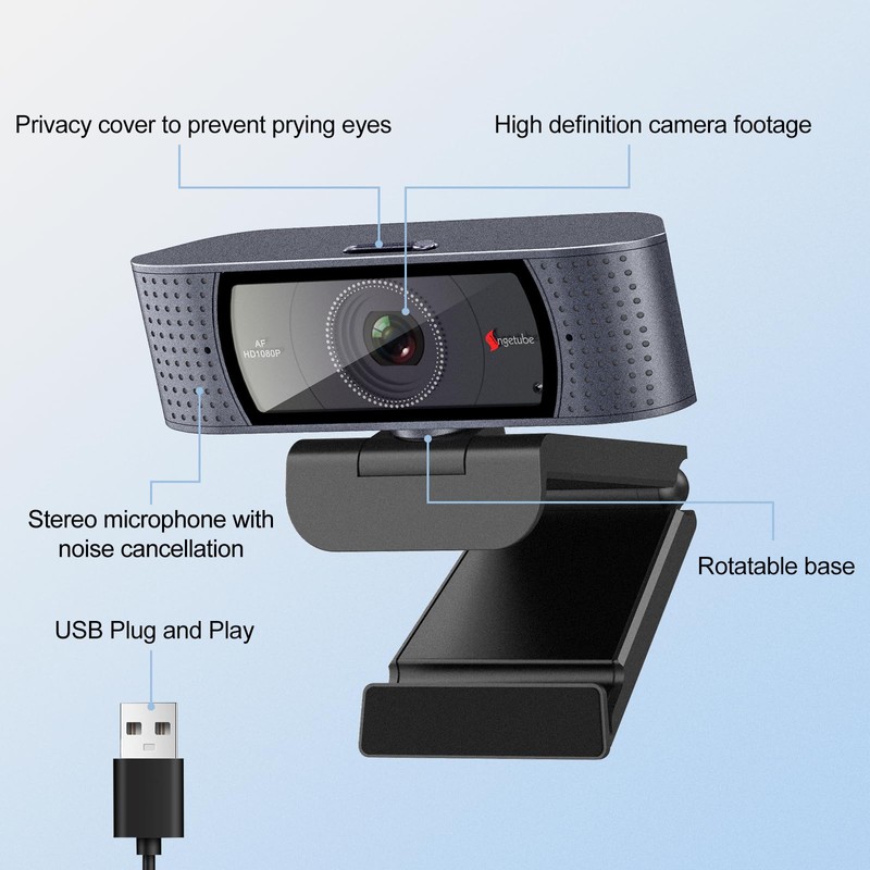 Angetube Webcam with Microphone - 1080P Full HD Streaming Webcam,