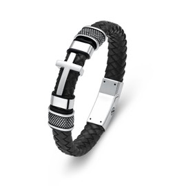 Minicremation Cross Cremation Urn Bracelet for Ashes Genuine Leather Memorial Ash Jewelry Urn Bangles Locket Keepsake Bracelet for Men (24CM, Silver)