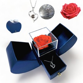 CozyHomeWare Preserved Flower Eternal Red Rose Gift Box With I Love You Fashion Necklace For Women Girlfriend Wife, Mother's Day, Birthday, Anniversary, Wedding- Dark Blue