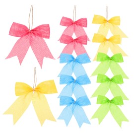 PATIKIL 4 Inch Mini Burlap Bows for Crafts, 12 Pcs Handmade Bow Knot Natural Decorative Ornament Bow Pre-Tied Christmas Bowknot for Festival Holiday Party Supplies, Pink/Yellow/Green/Blue