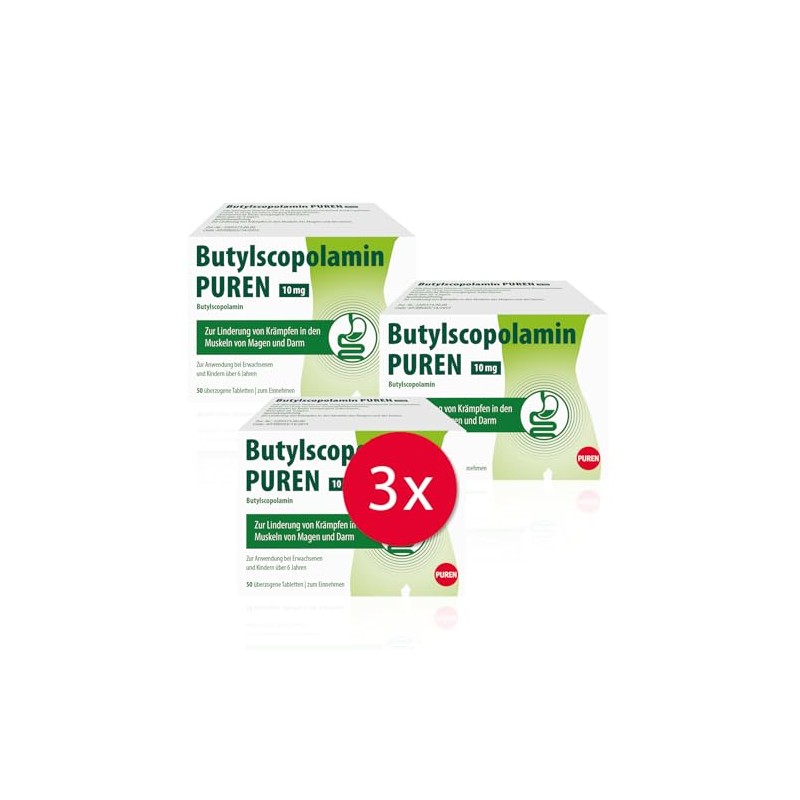 Butylscopolamine PUREN 10 mg 3 x 50 Coated Tablets for