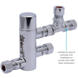 Cash Acme 3/8 Inch HG135 Thermostatic Mixing Valve with Compression Connections, Tee, and Integral Checks, Brass Plumbing Fitting, 25687