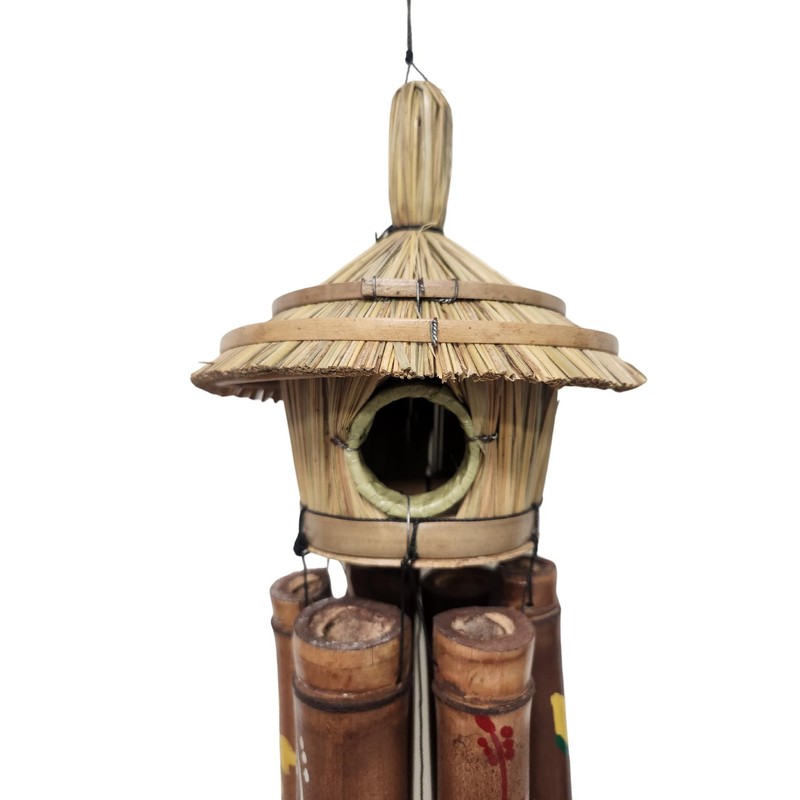 Hand Crafted Bird house Bamboo wind chime Hibiscus flowers