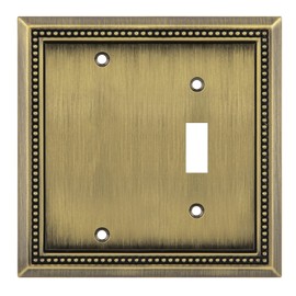 Henne Bery Sunken Pearls Heavy Duty Decorative Wall Plate Switch Plate Outlet Cover (Blank/Toggle, Antique Brass)