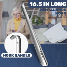 ZOMAKE Metal Shoe Horn Long Handle 16.5 Inch & 7.5 Inch Small Shoehorn Stainless Steel for Seniors, Chausse Pied Manche Shoe Helper for Elderly Women