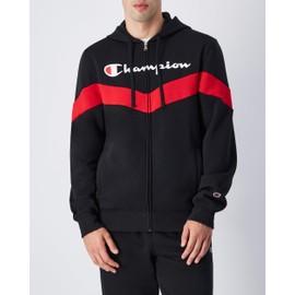 Champion Men's Legacy Script Shop Color Block (220291) -Soft Compact Powerblend Fleece Hooded Tracksuit, Black (KK001), XL