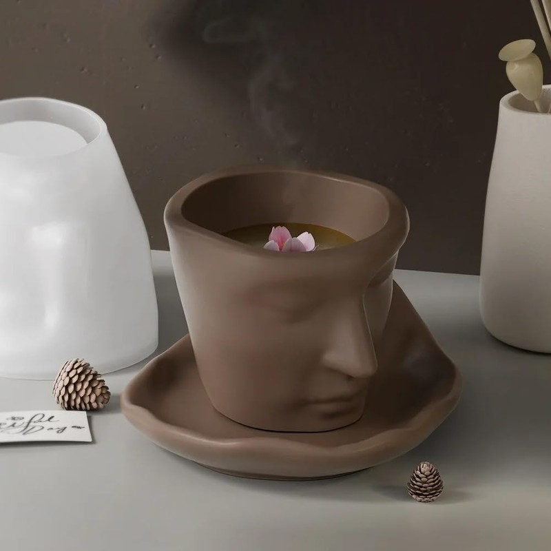 Abstract Face Candle Jar Mold for Concrete Succulent Planter Silicone
