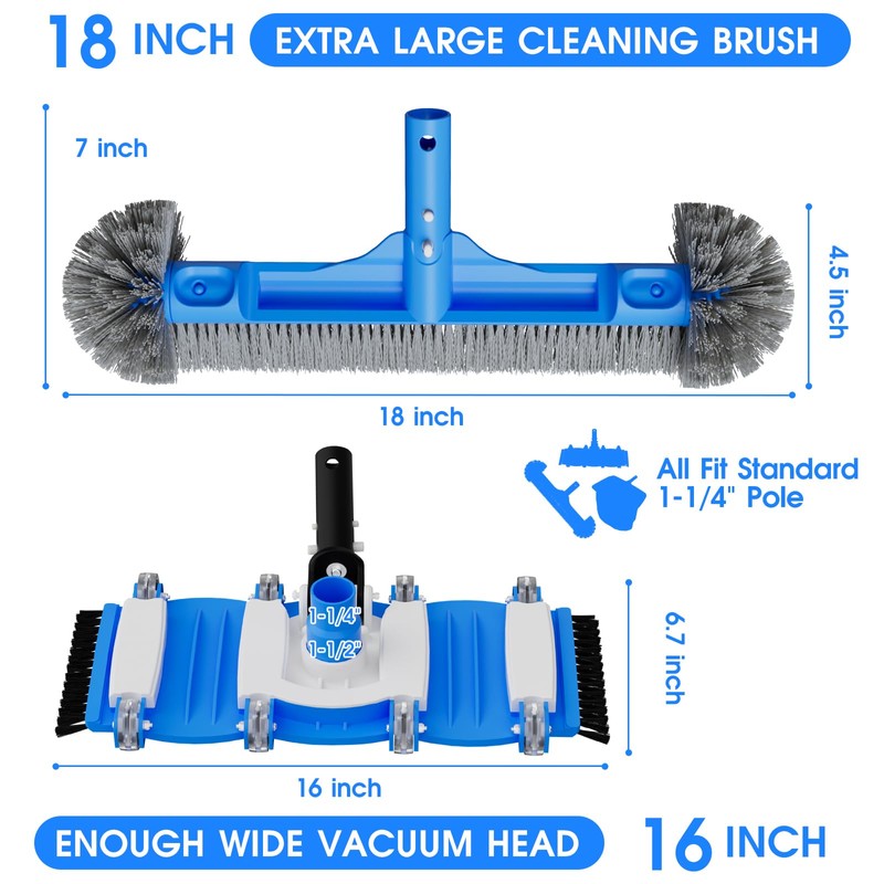 TidyMister 3-in-1 Pool Cleaning Kit Full Set - 18in Rounded