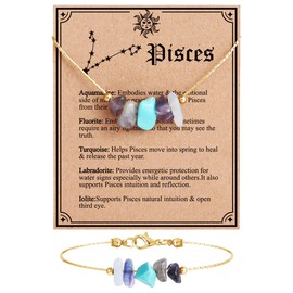 MJartoria Natural Stone Zodiac Sign Choker Necklace and Bracelet for Women, Crystals Necklace Bracelet Horoscope Healing Gemstone Astrology Jewelry Birthday Gifts, Iron, No Gemstone