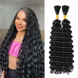 18Inch Deep Wave Bulk hair for Braid No Weft Deep Wave Bulk hair for Braiding Micro Faux Braiding Hair for Boho Braids Wet and Wave 18Inch,#1B