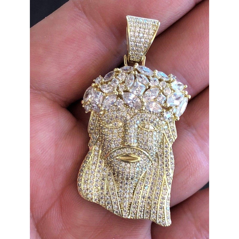 HarlemBling Solid 925 Sterling Silver Iced Jesus Piece Pendant -