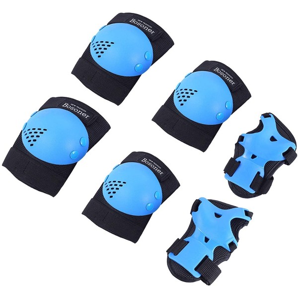 Kids/Youth Knee Pad Elbow Pads for Roller Skates Cycling BMX Bike Skateboard Inline Rollerblading, Skating Skatings Scooter Riding Sports (Black / Blue, Small (3-7 Years))
