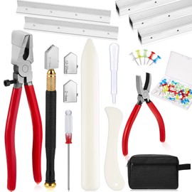 58 Pcs Stained Glass Supplies Cutter Kit Including 8 Layout Block System 2 Pcs Class Running Breaking and Heavy Duty Cutting Tool 2 Storage Bag for Stained Glass Cutting Supplies
