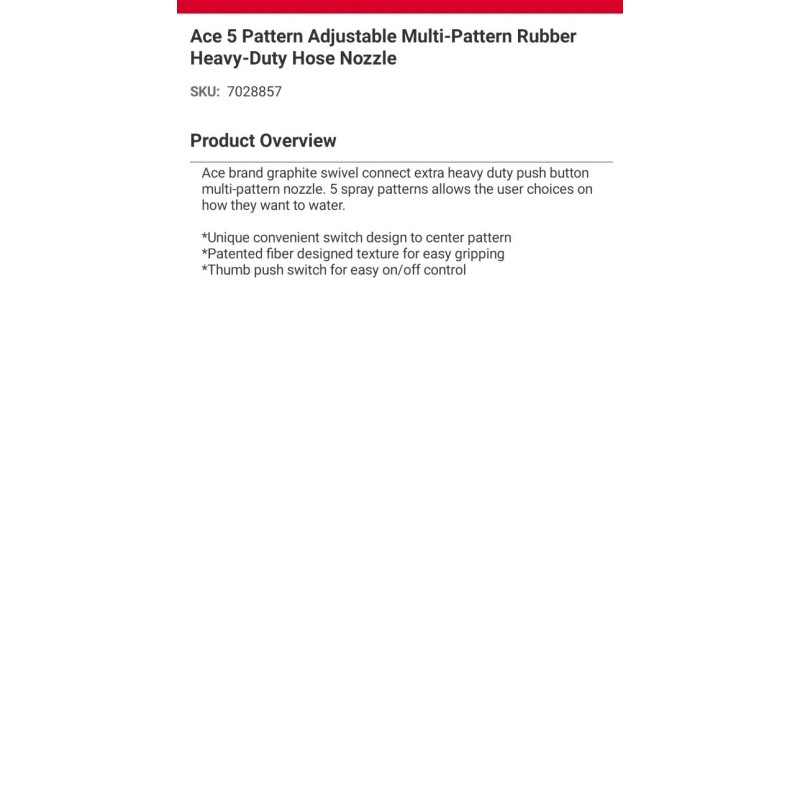 Ace HEAVY Duty 5 Pattern Hose Nozzle