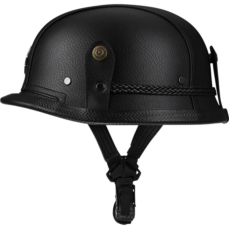Yesmotor Motorcycle Half Helmet Retro German Handmade Leather Half Face
