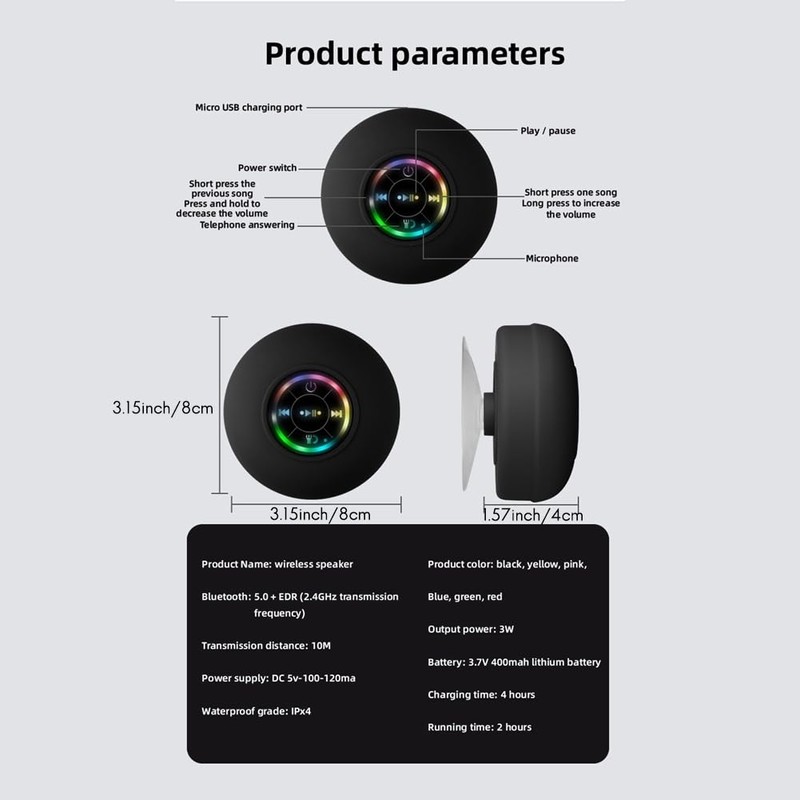 Lrocaoai 1Set Mini Bluetooth Speaker Bathroom Audio Wireless Shower Speakers