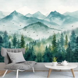 Atrippy Forest Mountain Nature Tapestry, Misty Foggy Sage Green Landscape Tapestries Wall Hanging, Tree Aesthetic for Bedroom Living Room Backdrop Decor 51x60 Inch