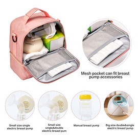 Breast Pump Bag Cooler Compartment for Breast Pump - Cooler and Moistureproof Bag Double Layer for Mother Breast Milk Pump Lunch Bag Outdoor Working, Pink, Fashion