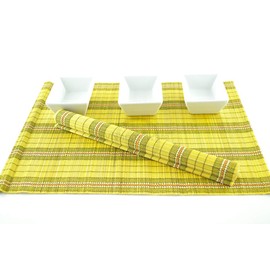 Bamboo Placemats, Pack Of 6 Handmade Wooden Table Mats, Eco Friendly Wood Mat, Dinnerware Tableware Place Mat, Black-Yellow, P074