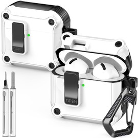 for AirPods 4th Generation Case, Compatible with AirPods 4th Generation Case (2024), Strong Drop Protection, Auto-Open Series, with Cleaning Kit Keychain (White)