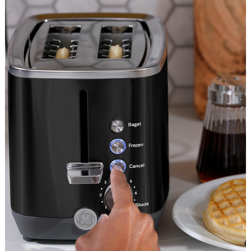 GE 2 Slice Black Stainless Steel Toaster, Extra Wide Slots