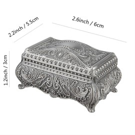 Feyarl Small Jewellery Box Vintage Trinket Box Ring Earring Necklace Organizer Box Metal Retro Jewelry Display Case Keepsake Box for Girls Women Birthday Mothers Gift (3.5 x 2.4 x 1.6 inch)