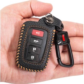 YONUFI for Toyota Key Fob Cover Keychain Leather Car Key Case Fob Holder Compatible Highlander Tacoma Tundra Rav4 4Runner Camry Sequoia Corolla Prius (Black)