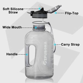 GIFUBOWA 3l Big Water Bottle with Handle and Straw 105oz Giant Sport 0.8 Gallon 3000ml Drinking Jug Large Motivational 3 litre Bpa Free Leakproof Bottles for Gym Yoga Camping Outdoor Travel