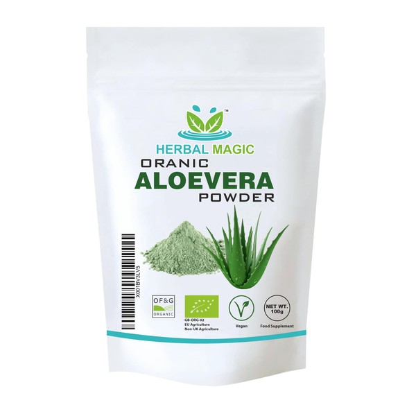 Herbal Magic's Organic Aloe Vera Powder Natural Face Hair Mask, Sparkle your smoothies, shakes, baking Premium Quality -100gm (Pack of 1)