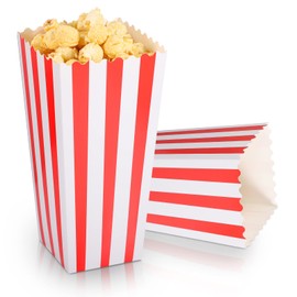 Pack of 20 Popcorn Bags, Large, 19.8 x 9.6 x 7 cm, Popcorn Boxes, Red and White Striped Containers, Cardboard, Snack Bags, Popcorn Bags, Party Bags for Film Night, Cinema, Retro Party, Wedding