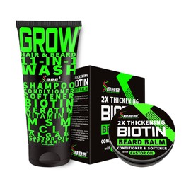 Beard Growth Kit w/Biotin Beard Balm for Men & Beard Softener for Men + GROW Hair Growth Shampoo (11-in-1 Beard Conditioner for Men & Biotin Shampoo)