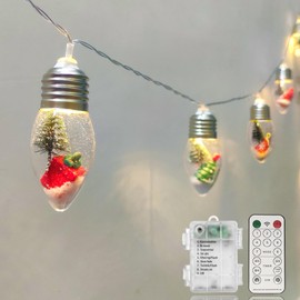 Christmas Lights Indoor 8Ft 12 LED Christmas Tree Snow Globe Lights Battery Operated Christmas String Lights with Timer, String Lights Indoor for Bedroom Porch Garden Party Fireplace Christmas Decor