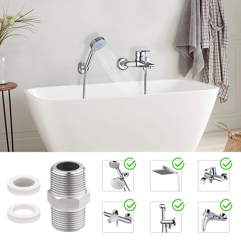 WestCH 1/2 Inch Shower Hose Adapter Stainless Steel Double Nipple