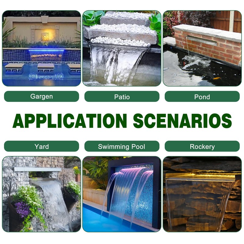 Waterfall Pool Fountain, LONGRUN Waterfall Spillway for Koi Ponds -