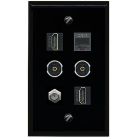 RiteAV Coax 2 HDMI Phone 2 TOSLINK Flat/Solid Wall Plate [Black]