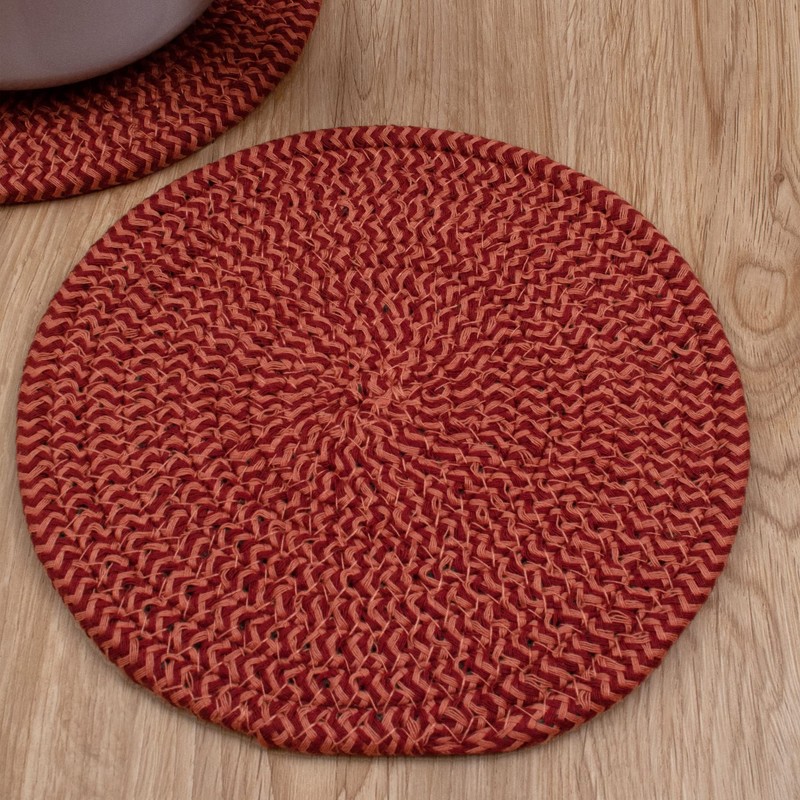 Stylish Braided Corded Pot Holder/Mini Placemat (7.5" Round, Merlot)