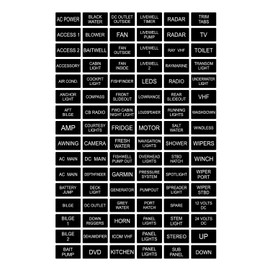 BLACK Marine Boat Dash Board Switch Instrument Panel Decal Sticker Labels Sheet Light Switch Fuse Description button Boating Fishing Horn GPS LEDS motor CD Radio Blower Fan Port