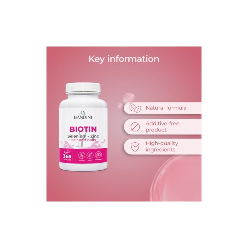 Bandini® Biotin Hair Growth Supplement | 365 Vegan Tablets High