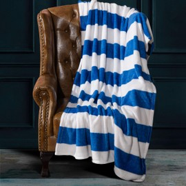 NTBAY Flannel King Blanket, Super Soft with Blue and White Striped Printed Bed Blanket, 108x90 Inches