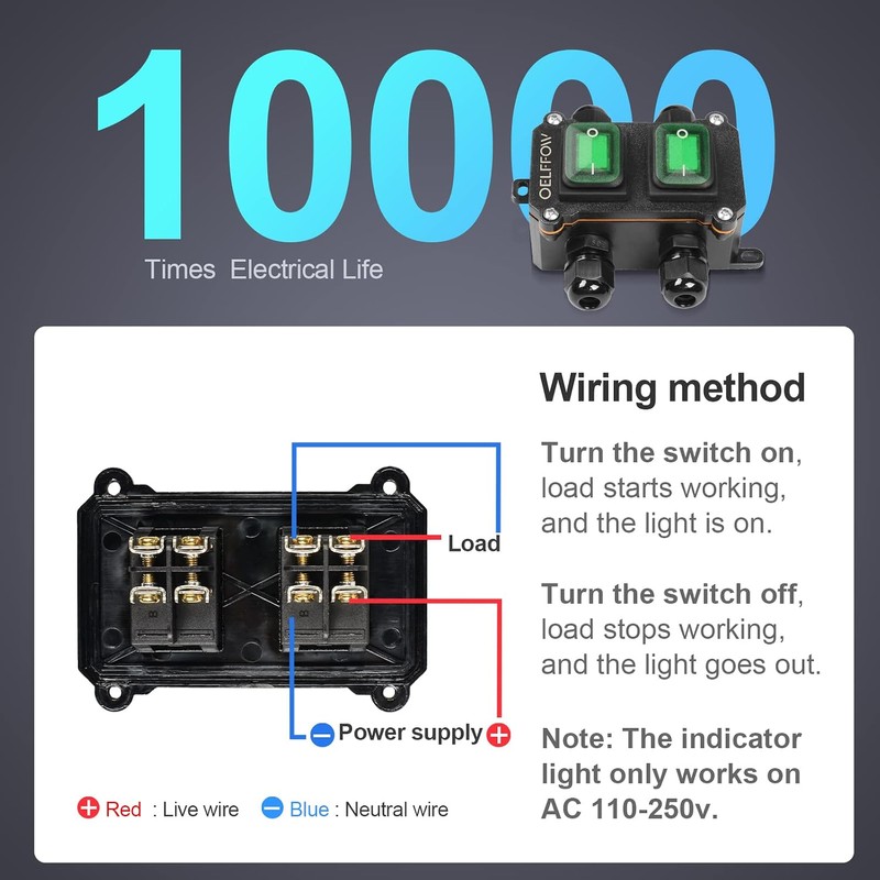 Waterproof On Off Toggle Switch Double Switch with Green Light